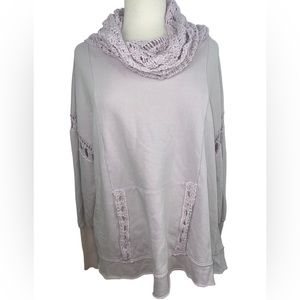 Free People Oversized Cowl Neck Crochet Pullover Sweater Faded Lilac NWT $168